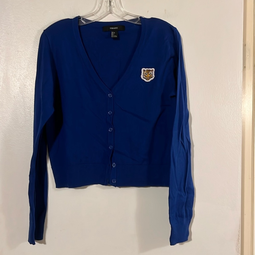 Forever 21 blue cardigan v-neck sweater.
